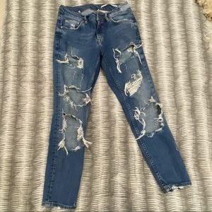Zara medium wash ripped jeans.